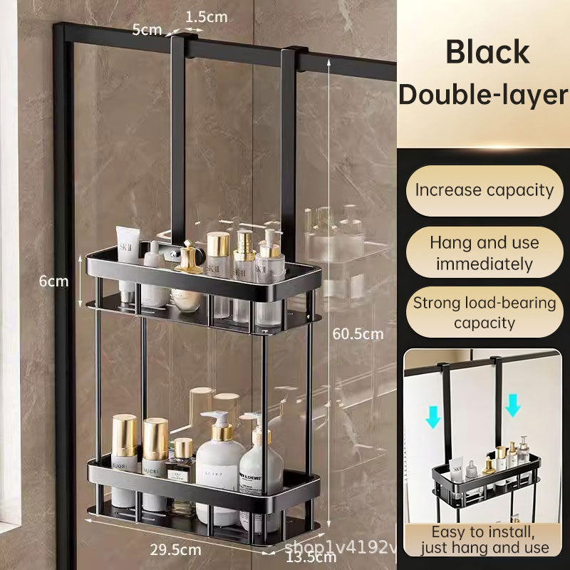 Hanging Bathroom Organizer for Glass Doors, 2-Tier Over-the-Door Storage Shelf, No Drill, Rust-Resistant Toiletries Rack