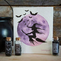 Halloween Witch and Moon Swedish Dishcloth |  Purple & Black